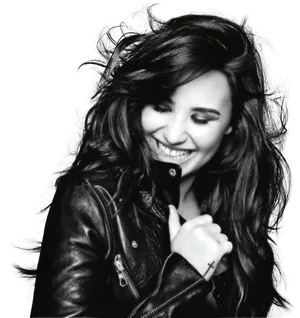 Smiling Womanin Leather Jacket PNG image