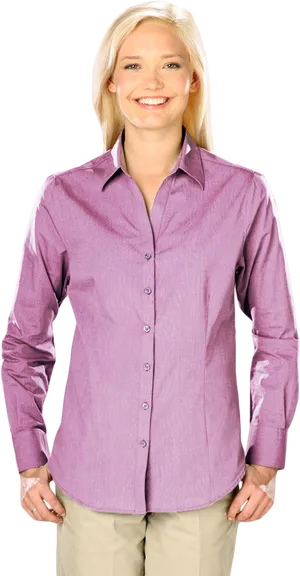 Smiling Womanin Purple Shirt PNG image