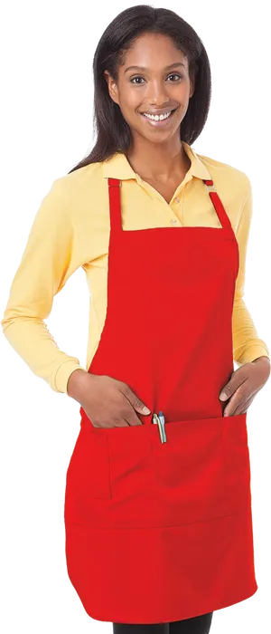 Smiling Womanin Red Apron PNG image