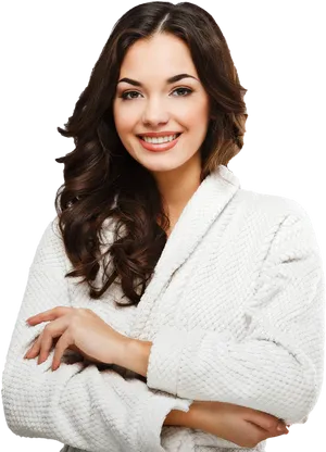 Smiling Womanin White Spa Robe
