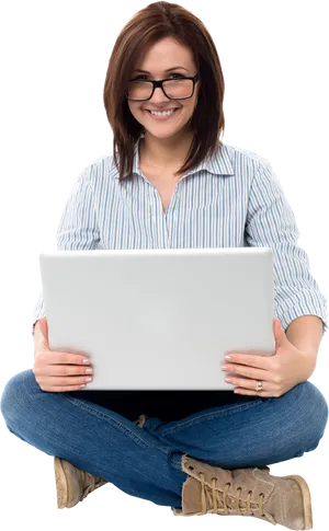 Smiling Womanwith Laptop PNG image