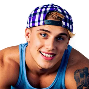 Smiling Young Man Blue Tank Top Cap PNG image