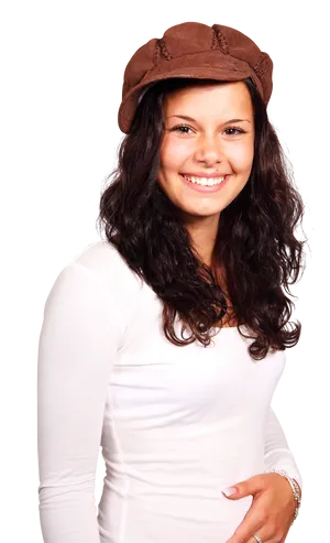 Smiling Young Womanin Brown Cap
