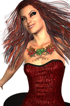 Smiling3 D Animated Womanin Red Dress