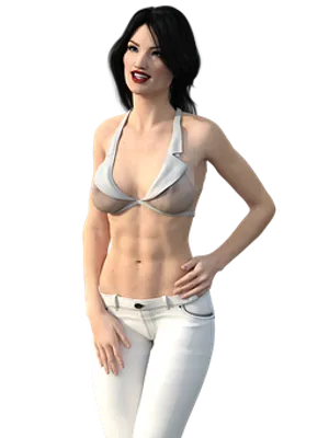 Smiling3 D Model Girlin White Outfit