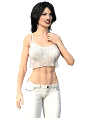 Smiling3 D Model Girlin White Outfit