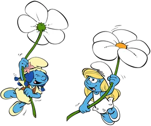 Smurfs Holding Flowers PNG