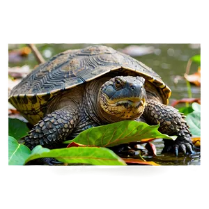 Snapping Turtle Camouflaged In Leaves PNG Cju PNG