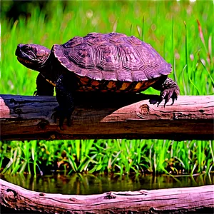 Snapping Turtle On Log PNG Mec54