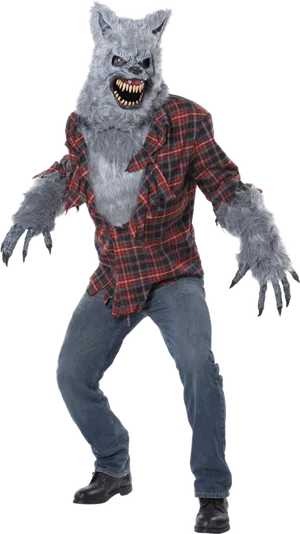 Snarling Werewolfin Plaid Shirt PNG image