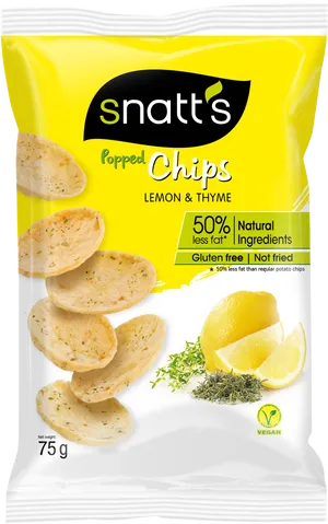Snatts Popped Chips Lemon Thyme Packaging PNG image