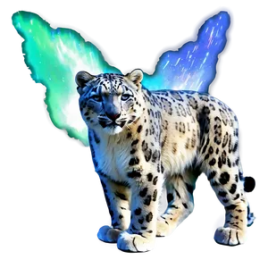 Snow Leopard With Northern Lights Png 87 PNG image