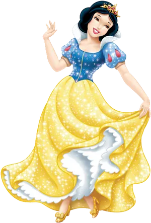 Snow White Waving Golden Dress PNG image