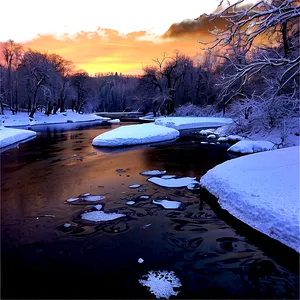 Snowfall Over Frozen River PNG 06122024 PNG
