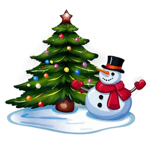 Snowman And Christmas Tree Png Apo3 PNG image