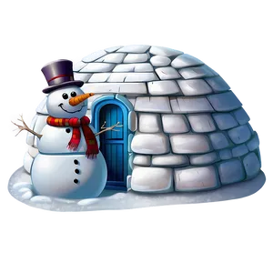 Snowman And Igloo Scene Png Qge32 PNG image