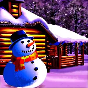 Snowman And Winter Cabin Png 68 PNG image