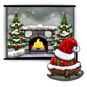 Snowy Christmas Fireplace PNG Ecx64 PNG