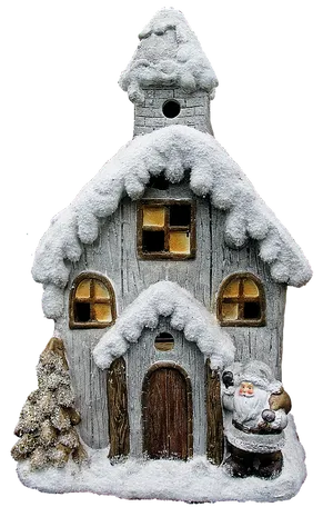 Snowy Christmas Housewith Santa Figurine PNG image