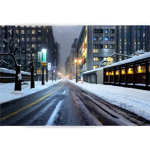 Snowy City Streets Night PNG Pey37