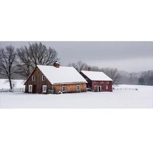 Snowy Farmhouse Morning PNG 5