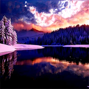 Snowy Lakeside View PNG 06282024 PNG