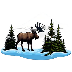 Snowy Mountain With Moose PNG 5