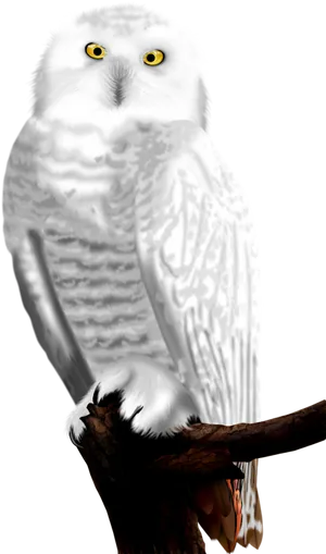 Snowy Owl Perchedon Branch PNG image