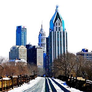 Snowy Philadelphia Skyline Winter Scene PNG Gbk PNG