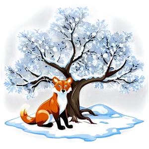 Snowy Tree With Animals PNG Coy PNG