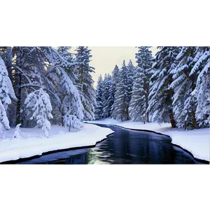 Snowy Winter Trees And River Png 06292024 PNG image