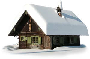 Snowy Wooden Cabin Winter Scene PNG image