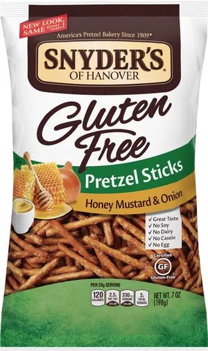 Snyders Gluten Free Pretzel Sticks Honey Mustard Onion PNG
