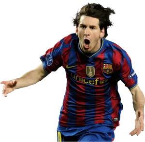 Soccer_ Player_ Celebration_in_ Blue_and_ Red_ Stripes PNG image