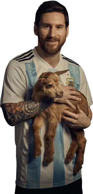Soccer_ Player_ Holding_ Goat PNG image