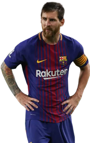 Soccer_ Player_in_ Barcelona_ Kit PNG image