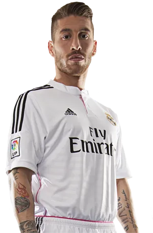 Soccer_ Player_in_ Real_ Madrid_ Kit PNG image