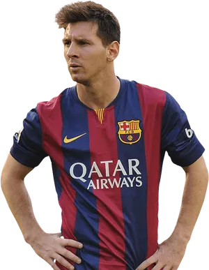 Soccer Playerin Barcelona Kit PNG image