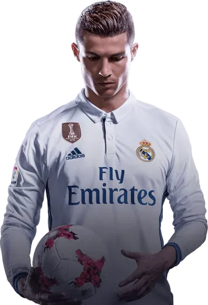 Soccer_ Star_ Holding_ Ball_ Real_ Madrid_ Kit