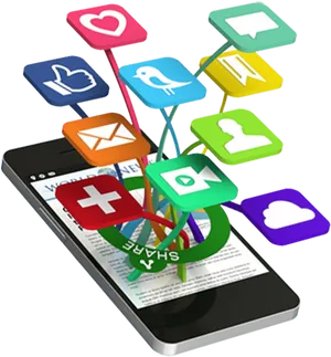 Social Media Icons Emergingfrom Smartphone PNG image