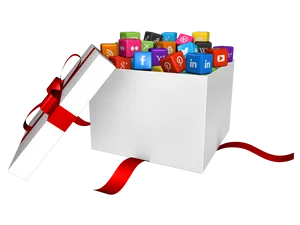 Social Media Icons Gift Box PNG