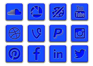 Social Media Icons Neon Blue PNG image