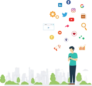 Social Media Influence Cityscape PNG image