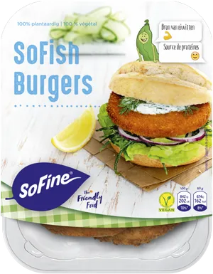 Sofish Burgers Vegan Product Packaging PNG image