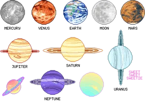 Solar System Pixel Art Planets PNG image
