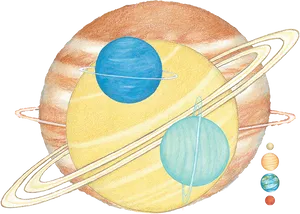 Solar System Ringed Planets Illustration PNG image