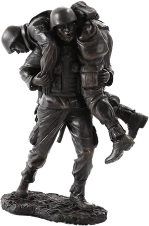 Soldier Carrying Wounded Comrade Statue PNG
