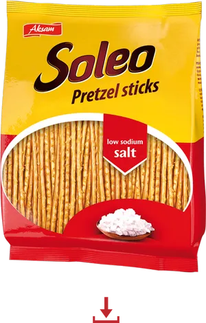 Soleo Pretzel Sticks Low Sodium Salt Package PNG image