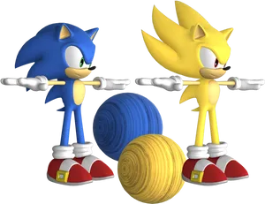 Sonic_and_ Super_ Sonic_with_ Yarn_ Balls PNG image