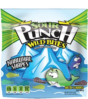 Sour Punch Wild Bites Narwhal Shapes Candy Package PNG image